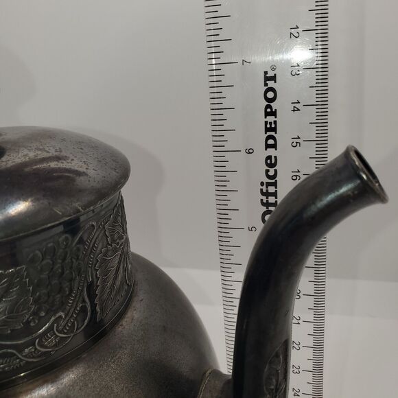 Antique 1800-1849 Pairpoint Mfg. Co. Quadruple Silver Plate Floral Tea Pot Dents - Picture 9 of 16